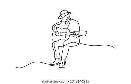 Man Playing Guitar Oneline Continuous Single Line Art