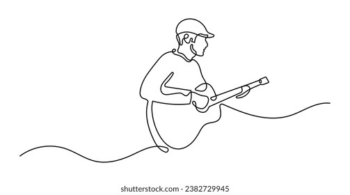 Man Playing Guitar Oneline Continuous Single Line Art Editable Line