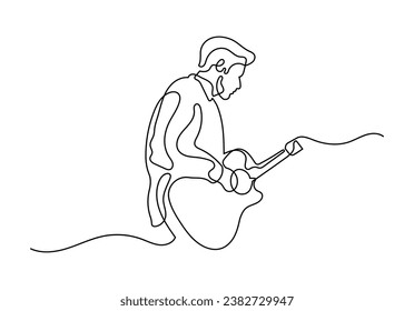 Mann spielt Gitarre Oneline kontinuierliche Single Line Art Editable Line