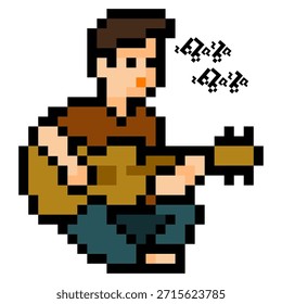 Man Playing Guitar Pixel Character