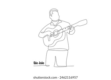 Hombre tocando guitarra. Sao joao concepto de dibujo de una línea