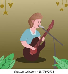 man playing guitar and singing