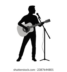 Man playing guitar and singing, man guitarist silhouette vector Illustration