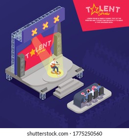 Man Playing Guitar And Singing On Stage At Tv Talent Show Isometric Composition 3d Vector Illustration