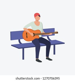 Man playing guitar. Singing song, instrument, leisure. Can be used for topics like creativity, art, performer
