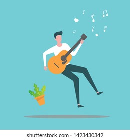 man playing guitar and sings a song vector