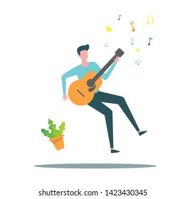 man playing guitar and sings a song vector