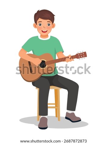 Man playing guitar sitting on the wooden chair