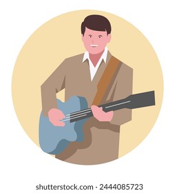 man playing guitar. solo singer. concert. fistival, appropriate for the musical theme. flat vector illustration.