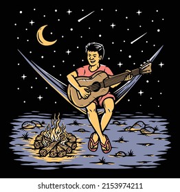 Man Playing Guitar Under The Stars