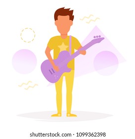 Man playing guitar Vector. Cartoon. Isolated art on white background. Flat