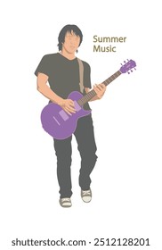 A man playing guitar vector style, jazzy genre music, isolated on white background.