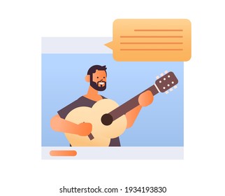 man playing guitar in web browser window online music theory concept portrait horizontal vector illustration