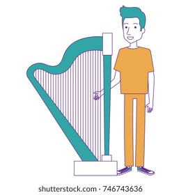 man playing harp character