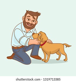 Man playing with his pet