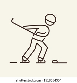 Man playing hockey line icon. Winter, hockey, sport. Winter sport concept. Vector illustration can be used for topics like winter, sport, activity