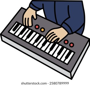 A man is playing a keyboard. Concept of creativity and passion for music