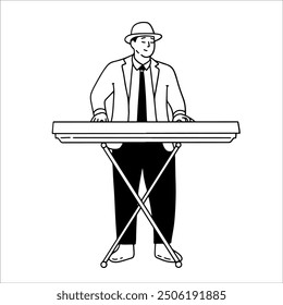 Man Playing keyboard handdrawn illustration