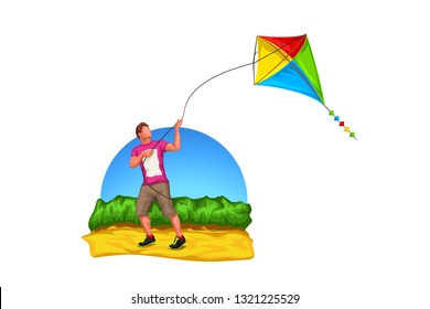 man playing with kite