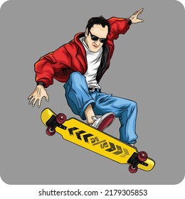 man playing long board vector illustration design