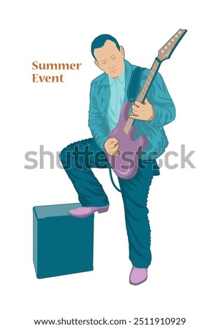 A man playing music guitar vector illustration isolated on white background.