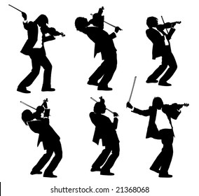 A man playing music on a violin. Set