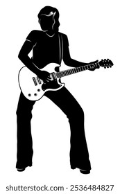 Man playing on electric guitar silhouette. Vector clipart isolated on white.