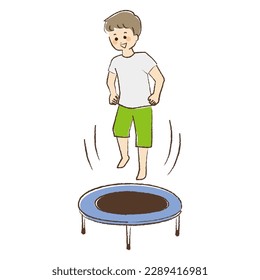 Man playing on a home trampoline.