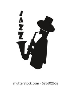  Man playing on saxophone against. Vector poster for the jazz festival  Perfect for music events, jazz concerts.