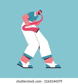 Man playing on saxophone. Vector flat illustration with jazz performer, jazz player. Saxophonist.Music festival. Jazz festival.