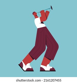 Man playing on trumpet. Vector flat illustration with jazz performer. Music addicted. Music festival. Jazz festival. Isolated. 