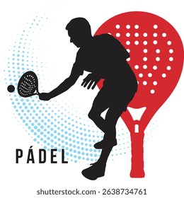 A man playing padel tennis with racket and ball - vector illustration, logo, flyer