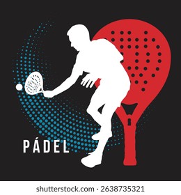 A man playing padel tennis with racket and ball - vector illustration, logo, flyer