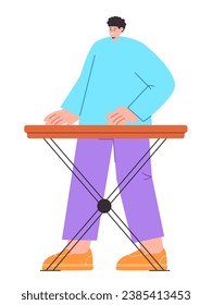 Man playing piano keyboard music instrument alone flat colorful illustration young performance cartoon