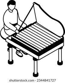 Man playing piano with passion isometric Concept Vector Icon Design, Free time activities Symbol, Extracurricular activity Sign, hobbies interests Stock Illustration