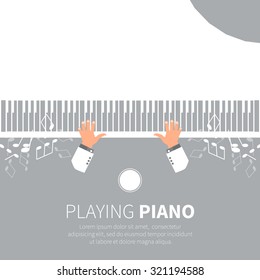 Man playing piano. Pianist. Grand piano. Music instrument. Vector illustration