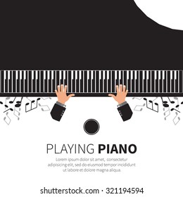 Man playing piano. Pianist. Grand piano. Music instrument. Vector illustration