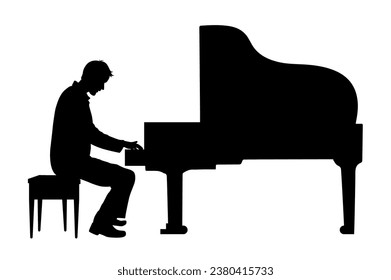 Man playing piano silhouette, man pianist, piano player