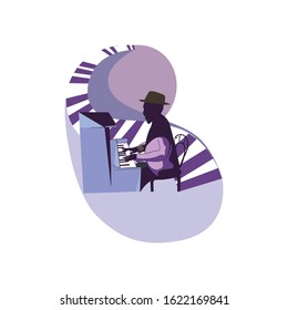 Man playing the piano. Someone playing a piano instrument with a beautiful voice. Pianist plays music and sings. Simple flat vector