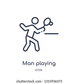 man playing ping pong icon from sports outline collection. Thin line man playing ping pong icon isolated on white background.