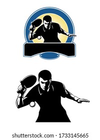Man Playing Ping Pong Table Tennis. Sport Logo Design Concept, Isolated On White Background.