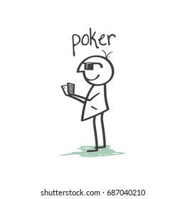 The man is playing poker. Vector illustration