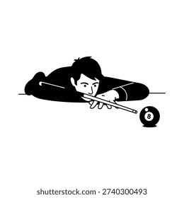 Man playing pool with cue stick aiming for eight ball