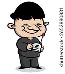 Man playing with a remote control, wanna press the button and launch a missile. Best for sticker, logo, and mascot with world war themes