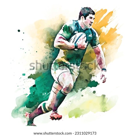 A man playing Rugby watercolor painting ilustration