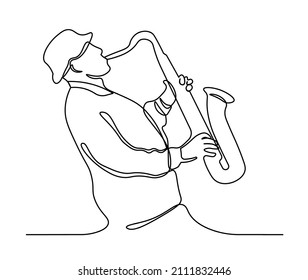 Man playing sax one line vector illustartion