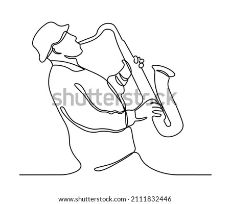 Man playing sax one line vector illustartion