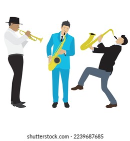 Man playing saxophone band vector illustration.male saxophonist holding musical instrument to play music jazz