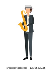 man playing saxophone character