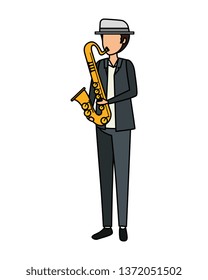 man playing saxophone character